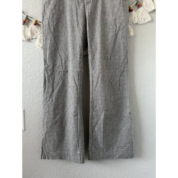 Sundance Linen Blend Pinstripe Straight Leg Mid Rise Pant Gray Coastal Career P4 - Picture 4 of 8